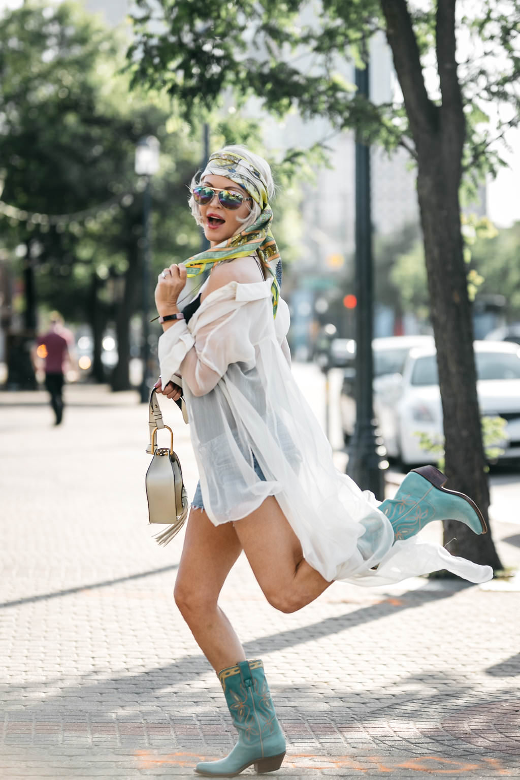 Coachella summer style - head scarf and cowboy boots