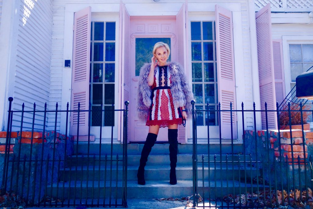 happy pink outfit with fur coat