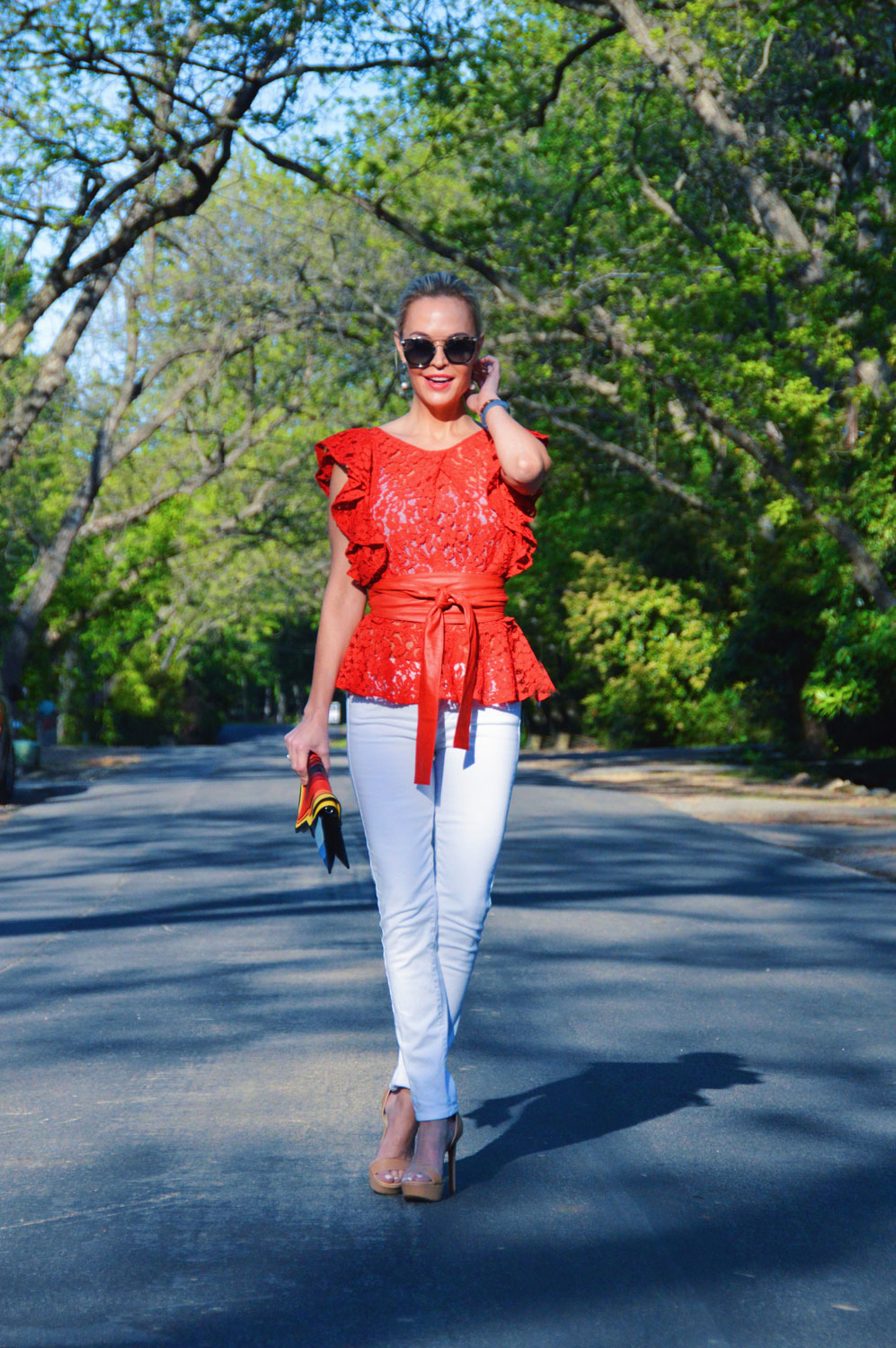 red lace top outfit