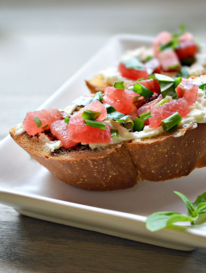 watermelon bruschetta on a plate