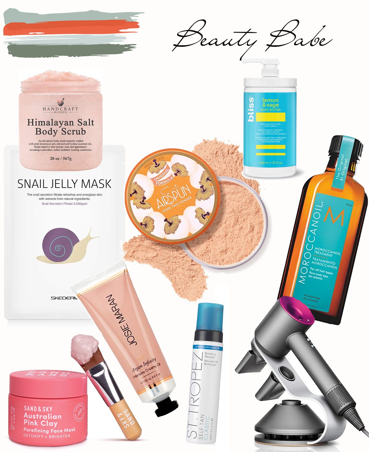 beauty gifts, like body scrubs and clay masks