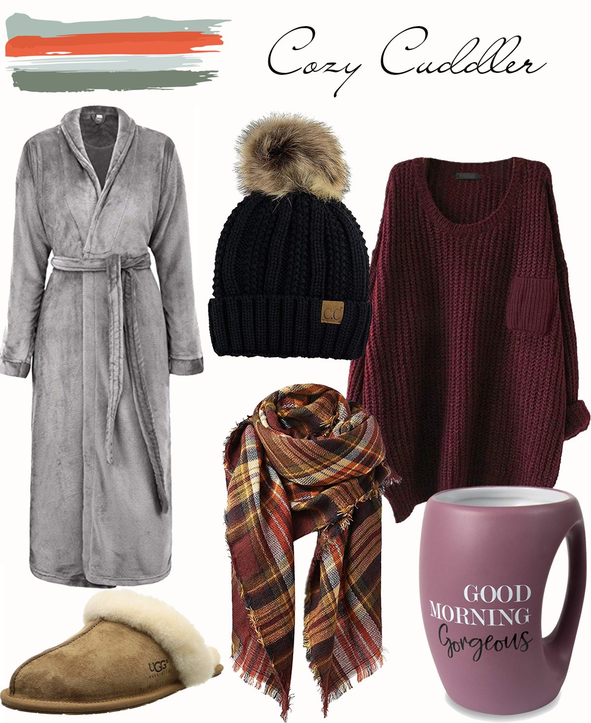 cozy gifts, like Ugg slippers and warm scarves