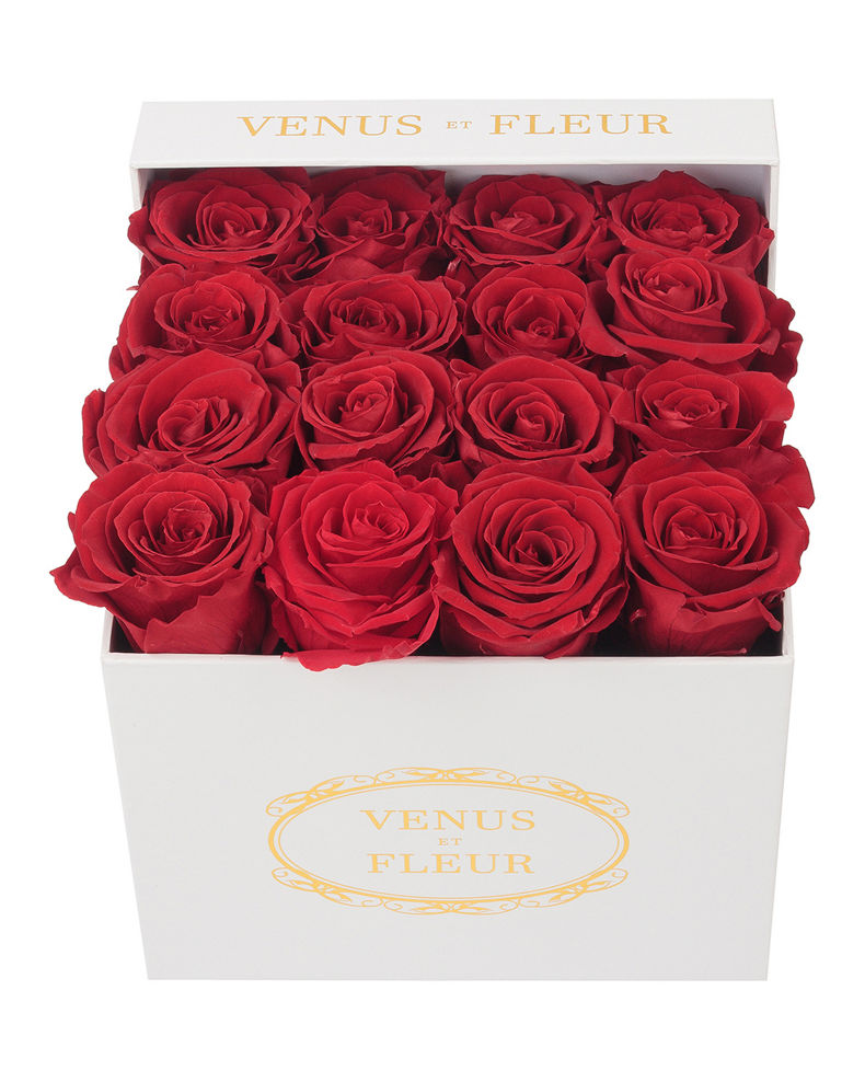 square gift box with red roses