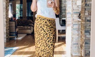 cheetah print skirt with white shirt