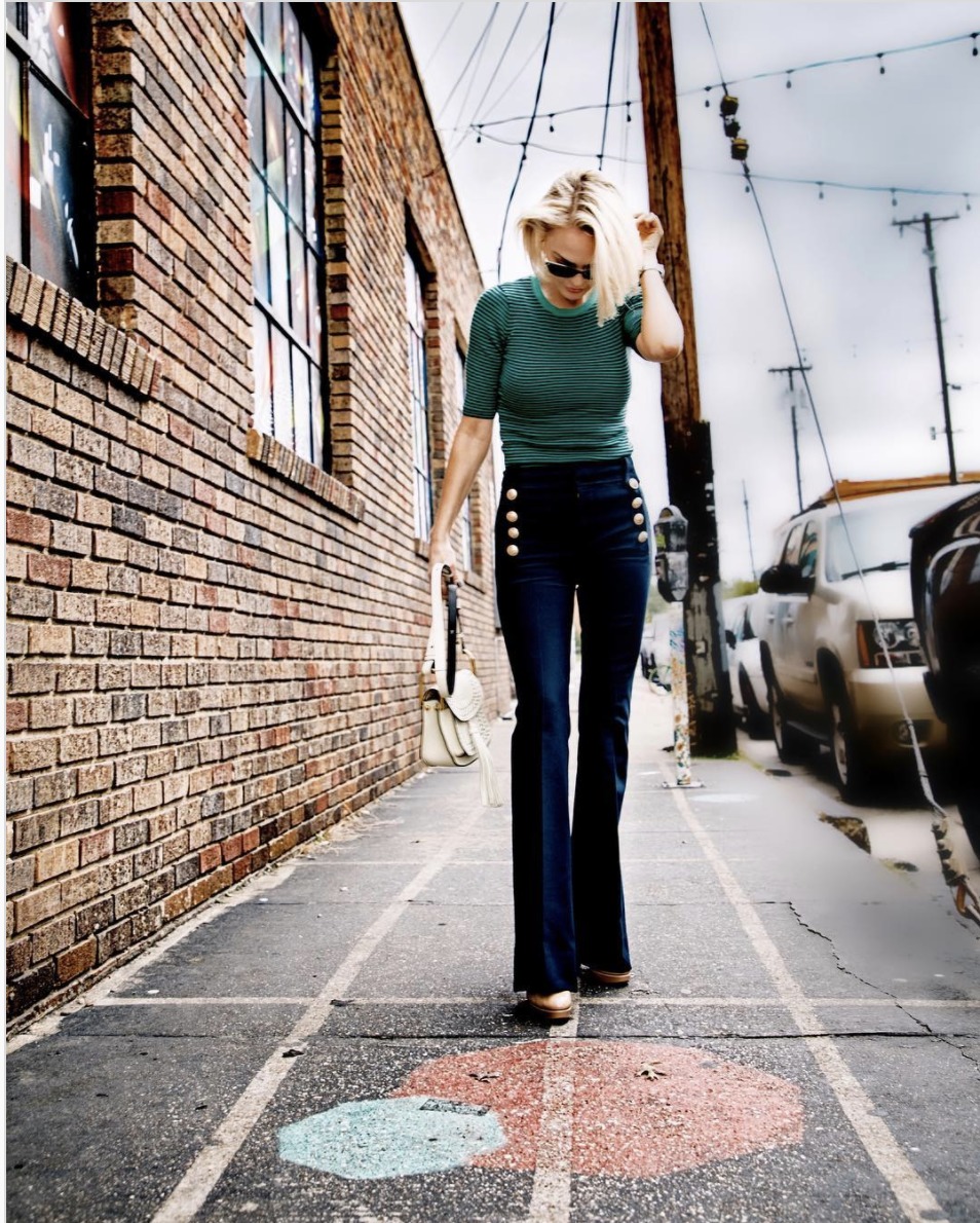 sailor jeans with a striped tee